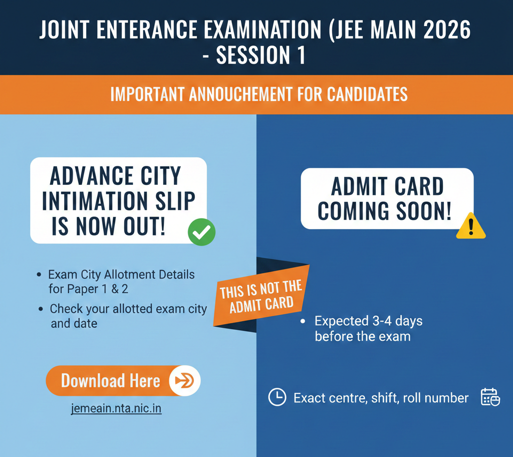 JEE Main City Intimation Slip & Admit Card Out – Download Link