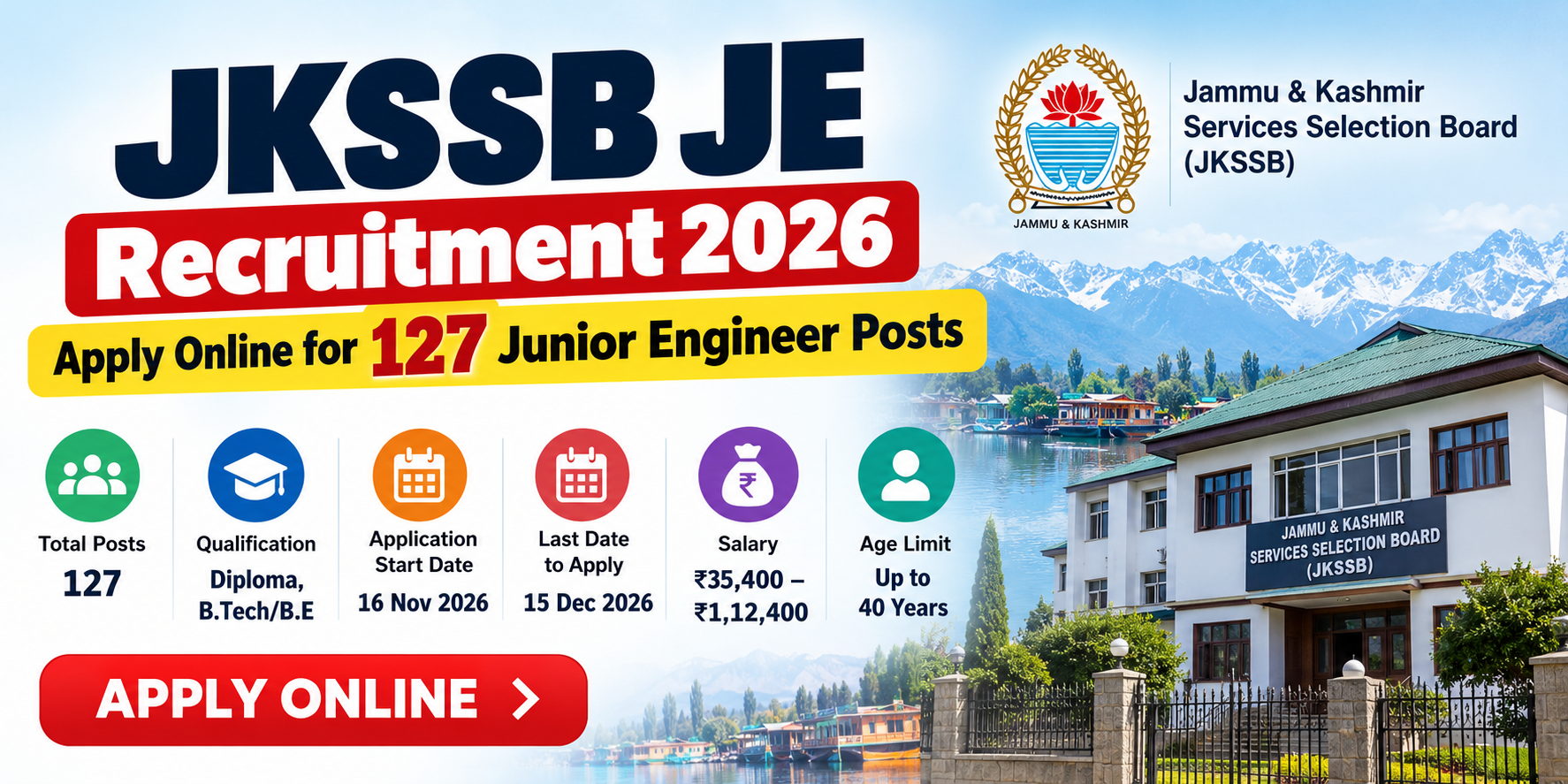 JKSSB JE Recruitment 2026: Apply Online for 127 Junior Engineer Posts