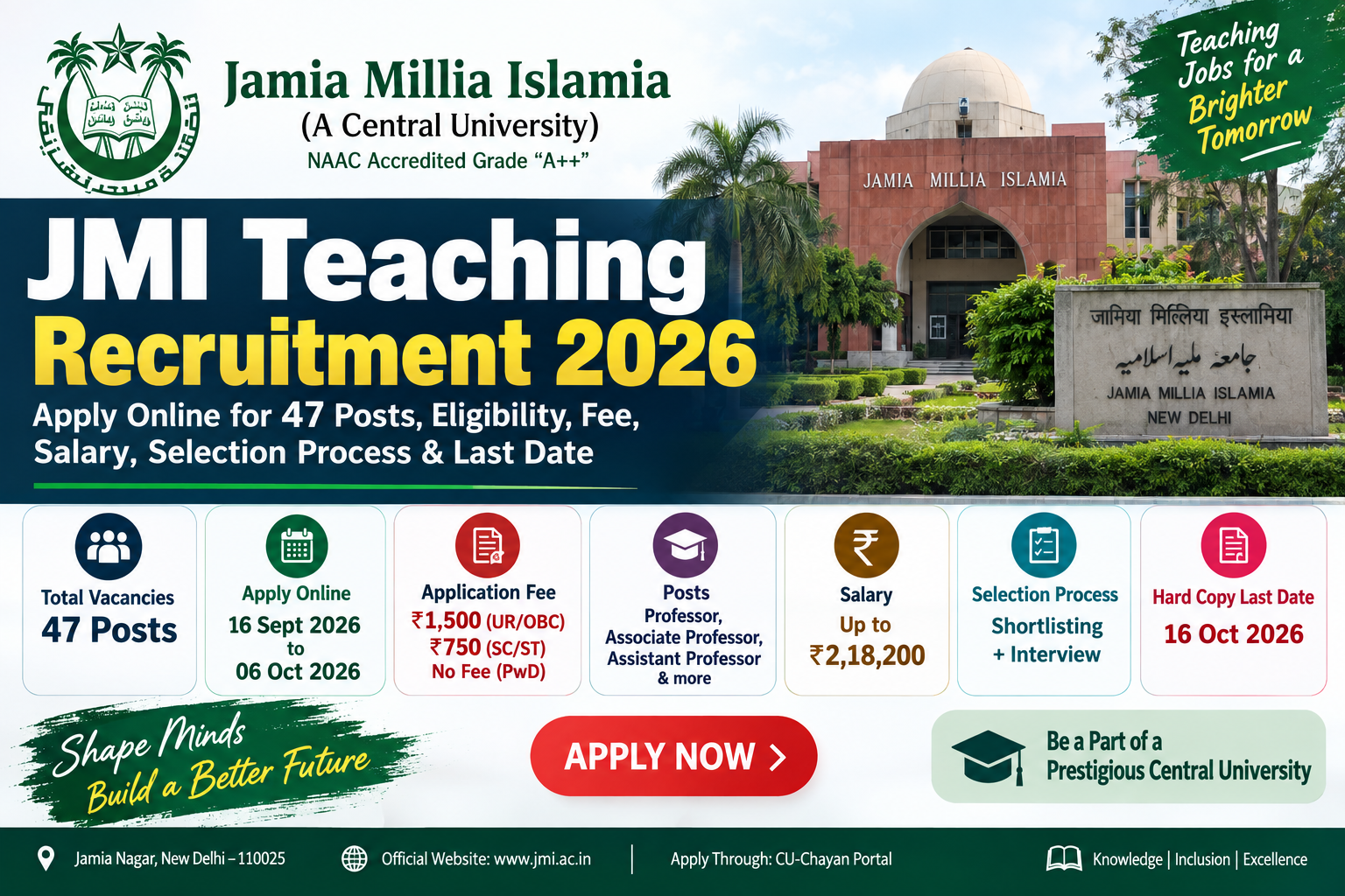 JMI Teaching Recruitment 2026 – Apply Online for 47 Teaching Posts
