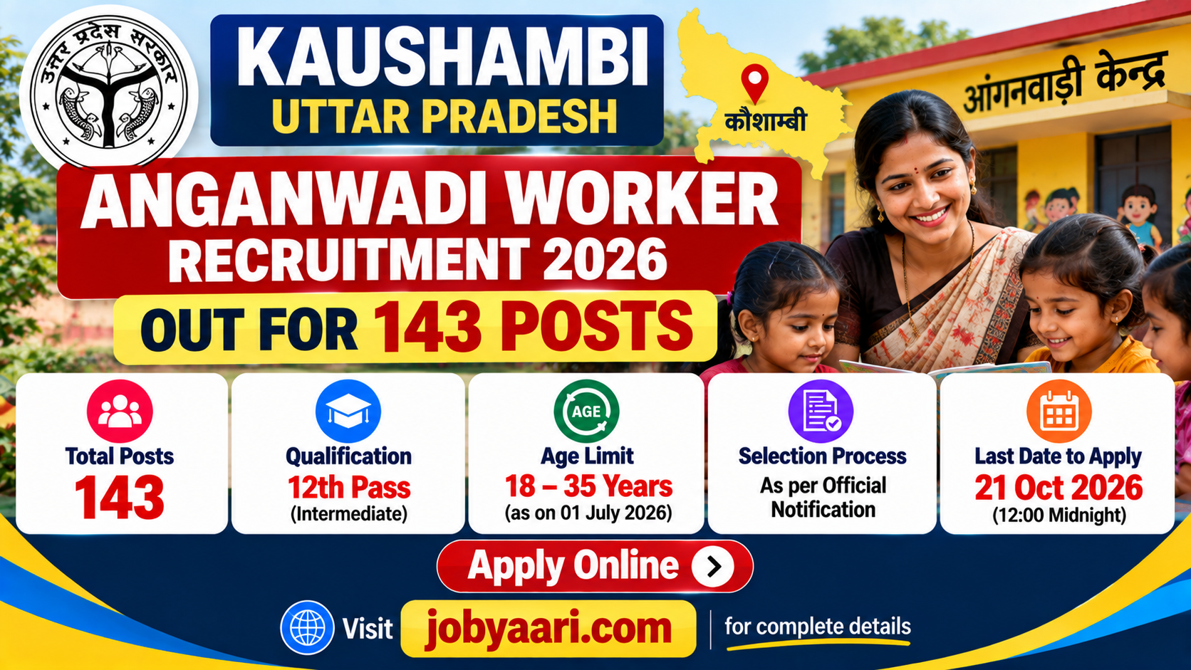 Kaushambi UP Anganwadi Worker Recruitment 2026 Out for 143 Posts – Apply Online