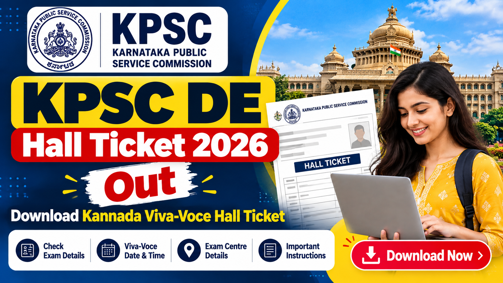 KPSC DE Hall Ticket 2026 Out – Download Kannada Language Viva-Voce Hall Ticket