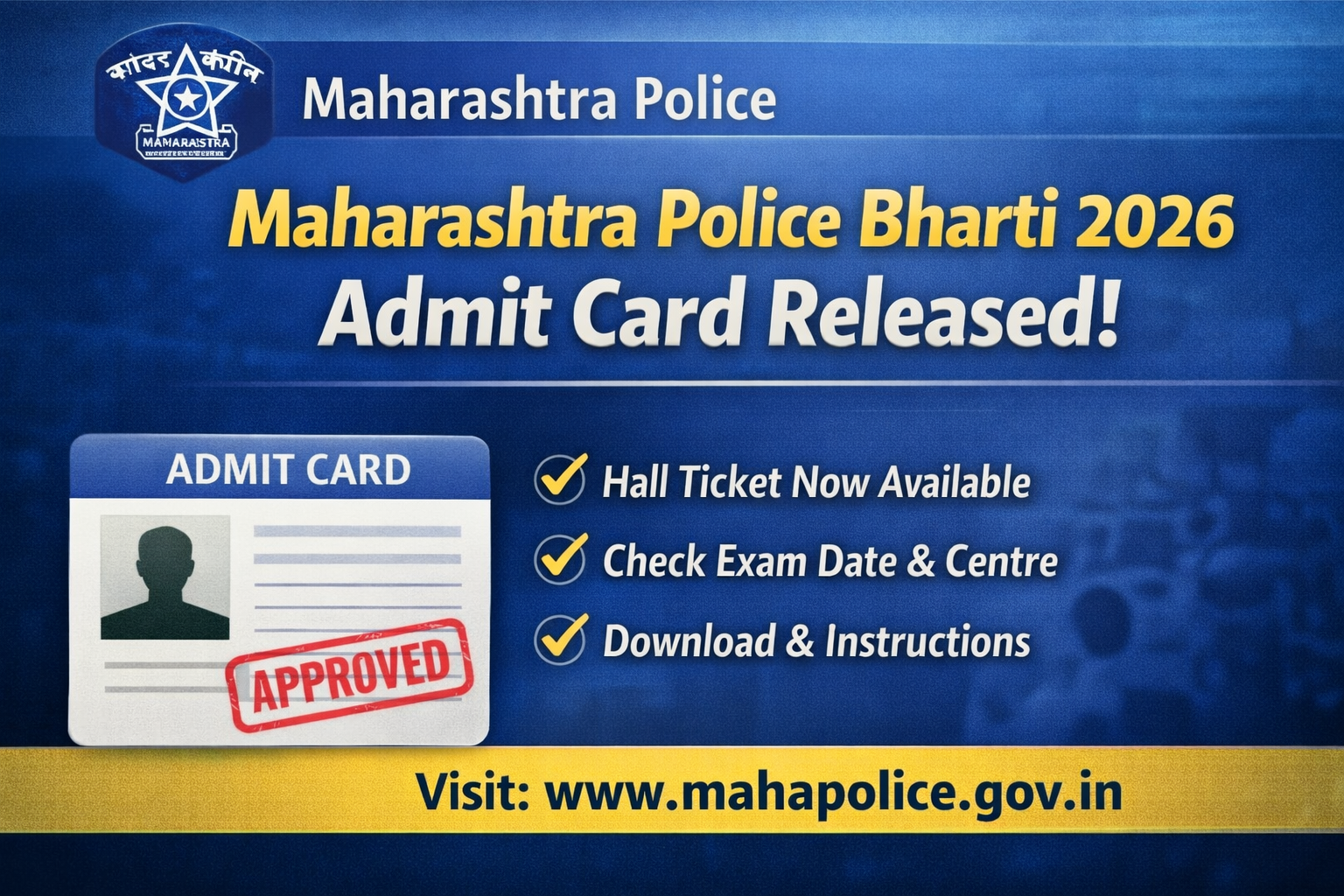 Maharashtra Police Bharti 2026 Admit Card Released | Download Hall Ticket