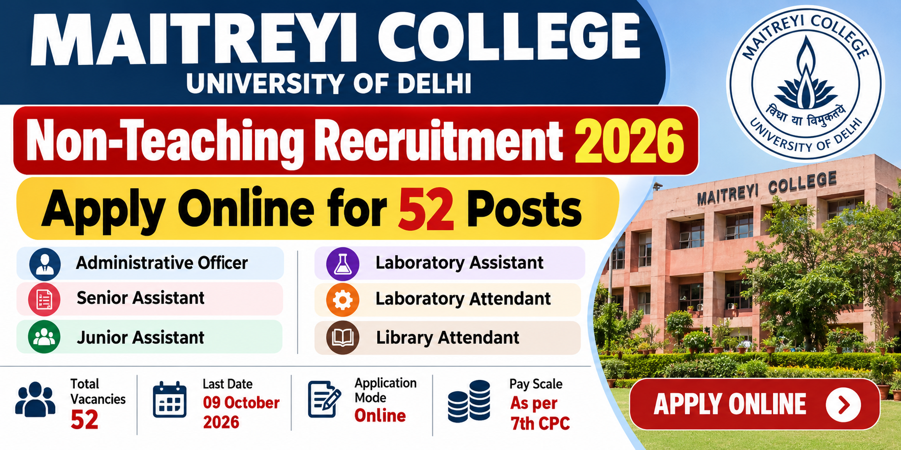 Maitreyi College Non-Teaching Recruitment 2026: Apply Online for 52 Posts