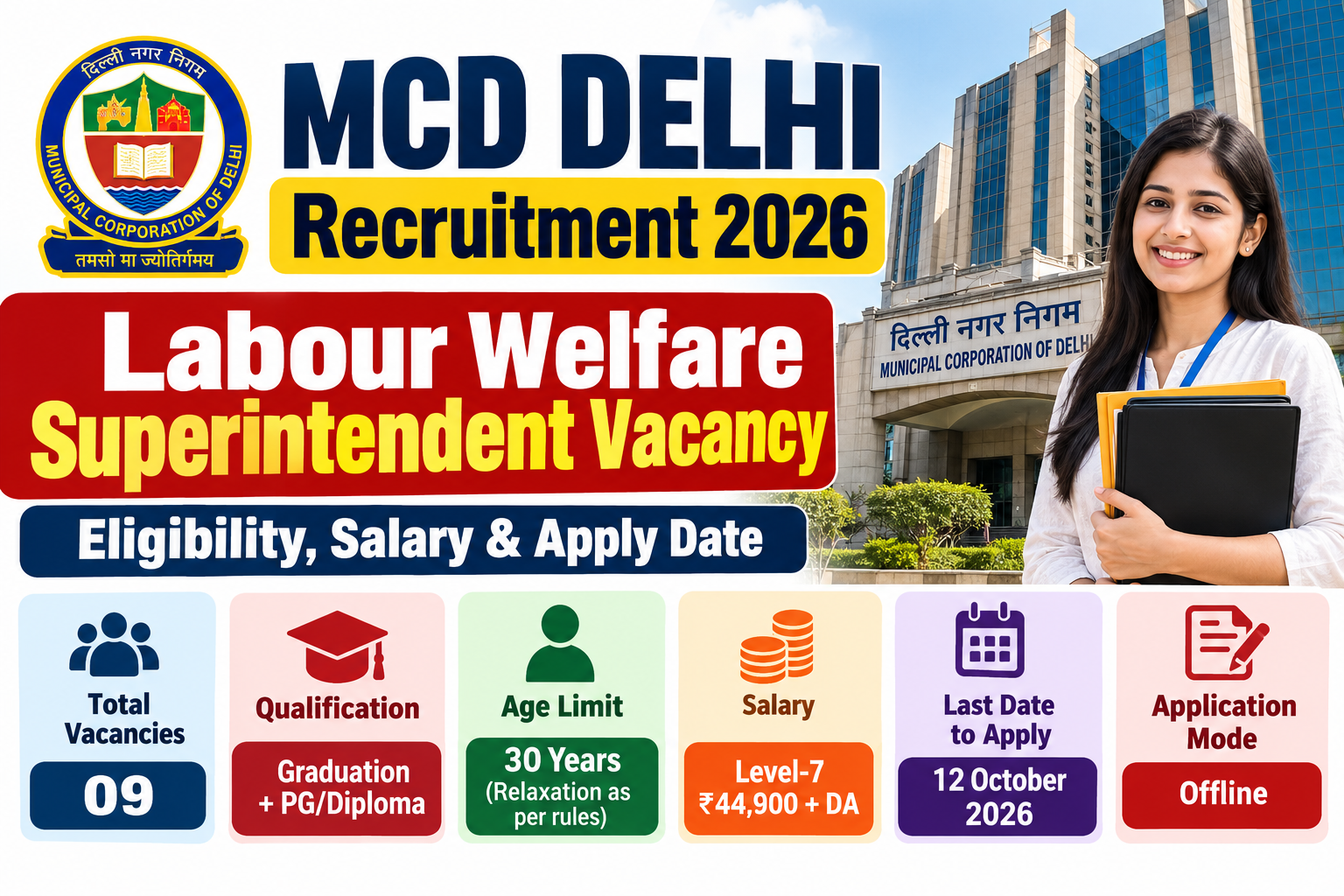 MCD Delhi Recruitment 2026: Apply for Labour Welfare Superintendent Posts
