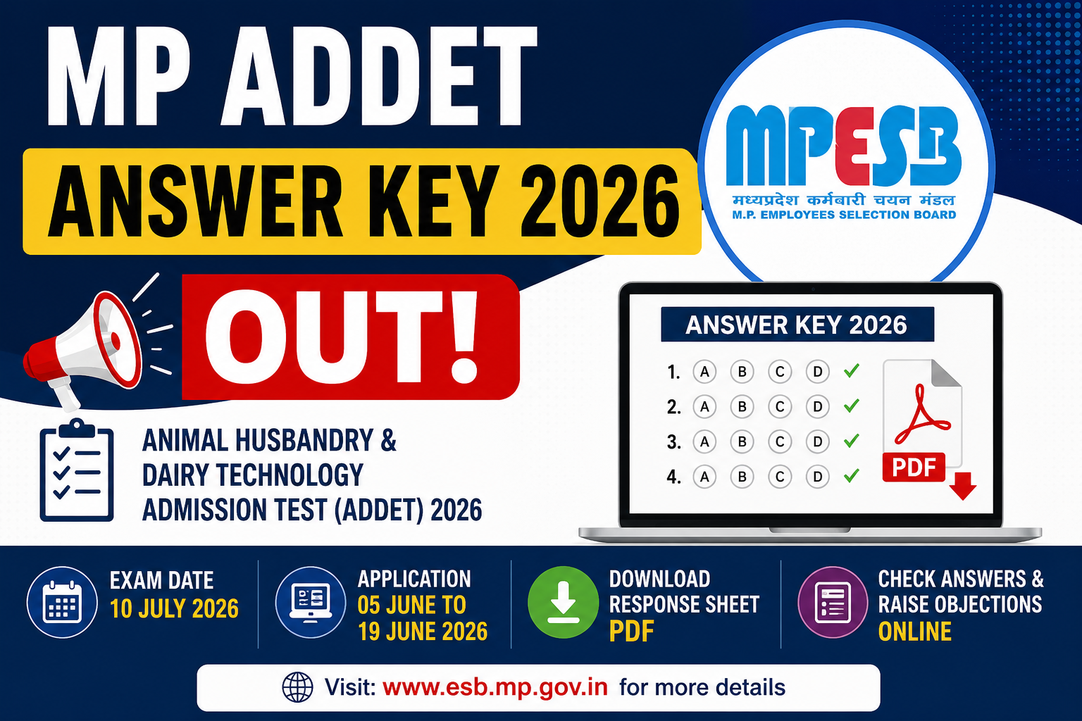 MP ADDET Answer Key 2026 Out, Download Response Sheet PDF
