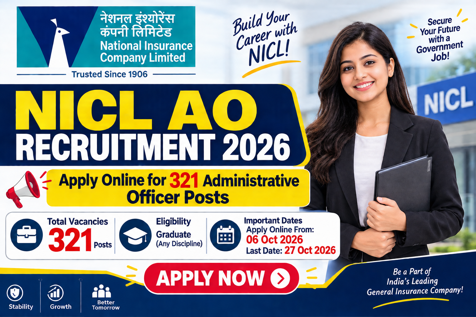 NICL AO Recruitment 2026: Apply Online for 321 Administrative Officer Posts