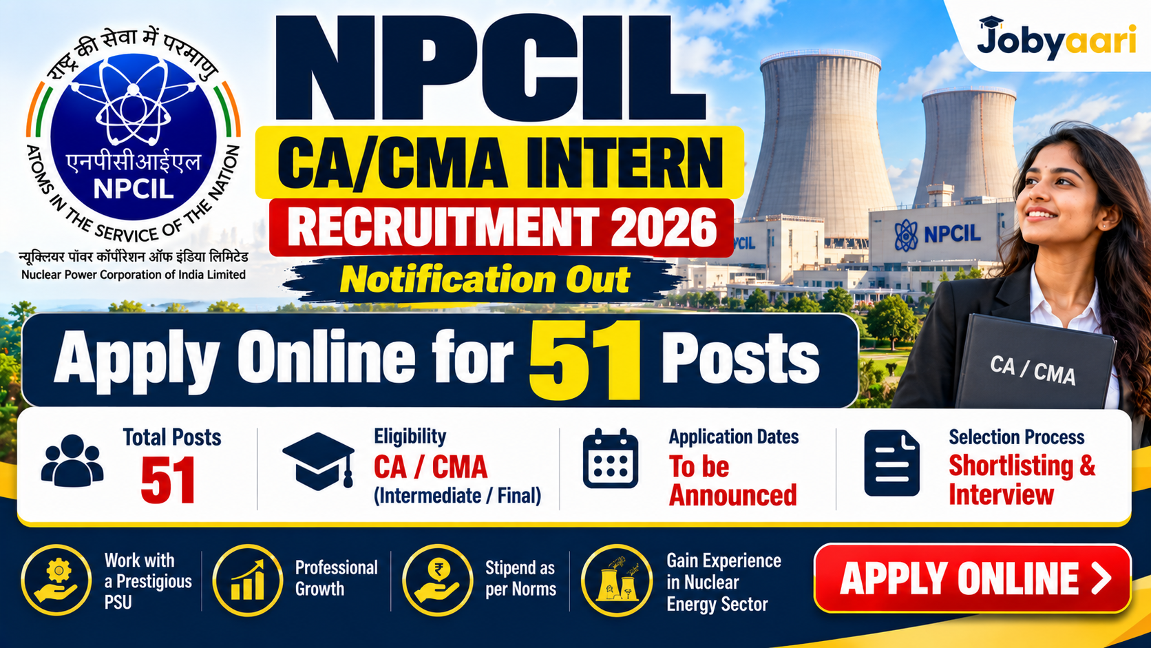 NPCIL CA/CMA Intern Recruitment 2026 Notification Out: Apply Online for 51 Posts, Eligibility & Date