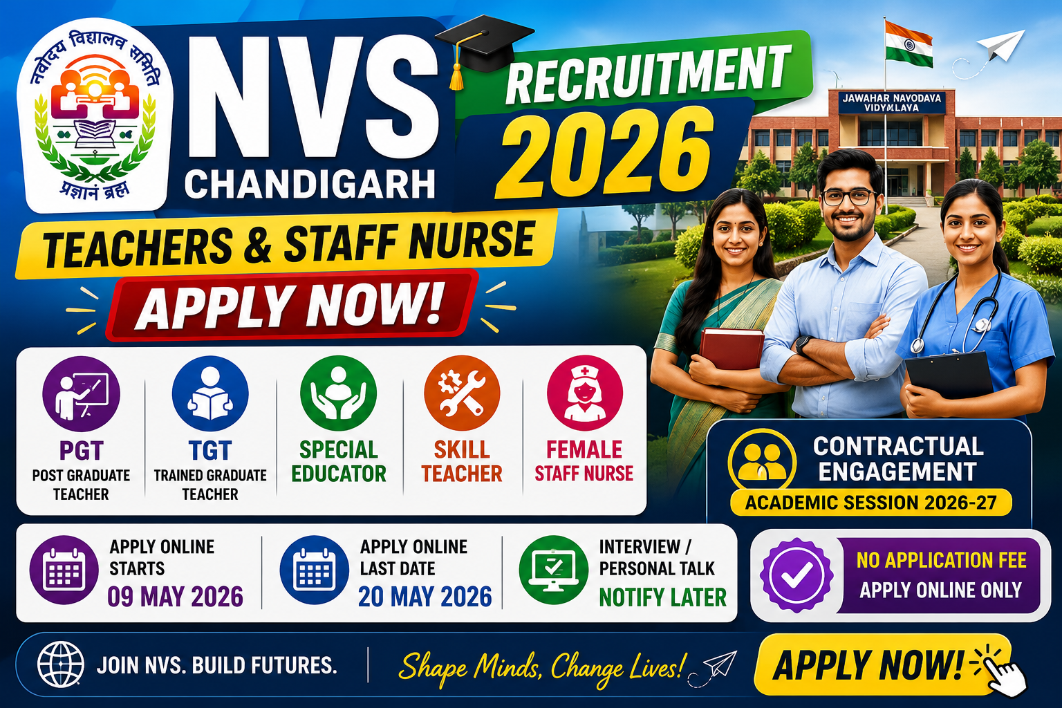 NVS Chandigarh Teachers & Staff Nurse Recruitment 2026 Notification Out - Apply Online