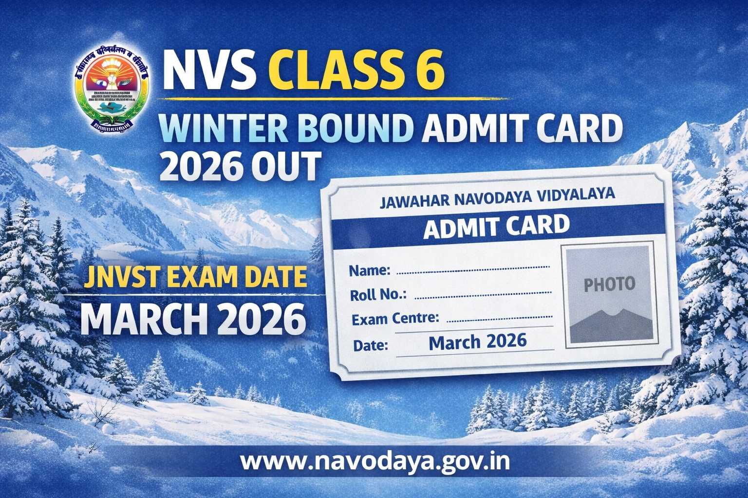 NVS Class 6 Winter Bound Admit Card 2026 Out, JNVST Exam Date March 2026