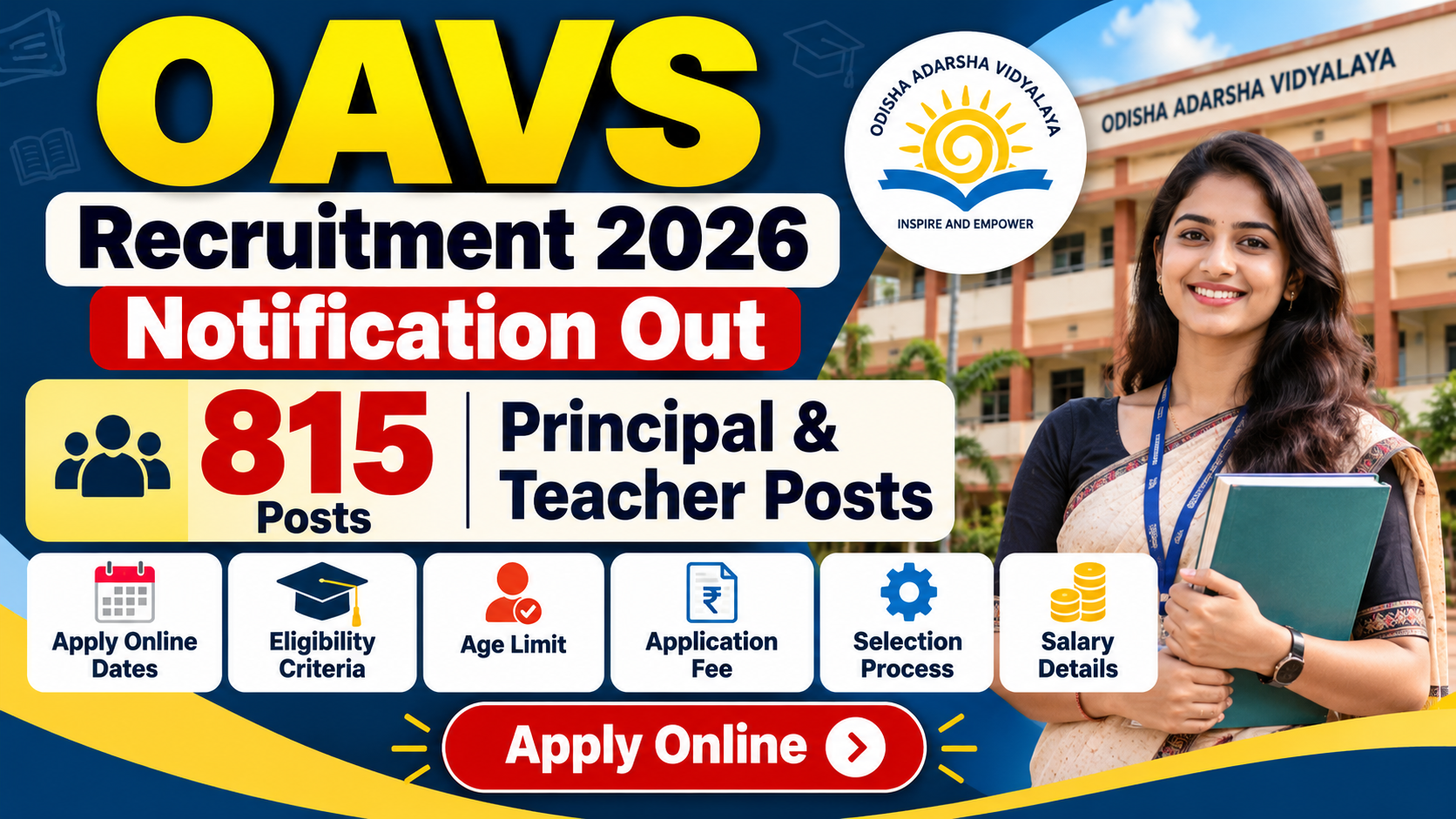 OAVS Recruitment 2026 Notification Out: Apply Online for 815 Principal & Teacher Posts, Dates