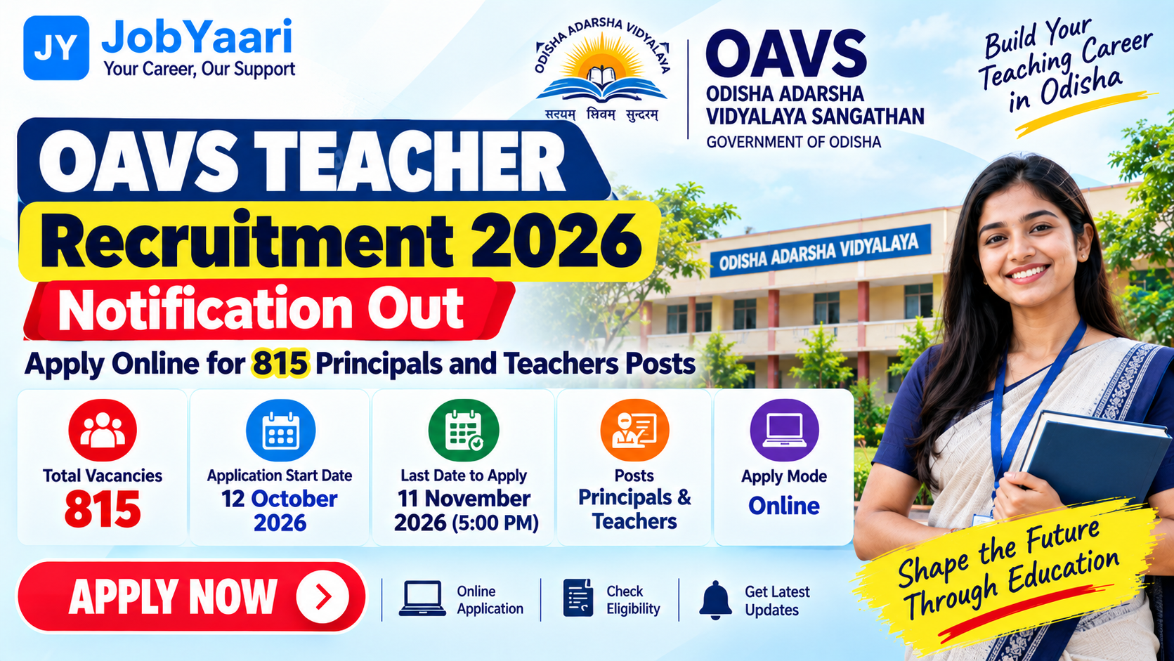 OAVS Teacher Recruitment 2026 – Apply Online for 815 Principal and Teacher Posts