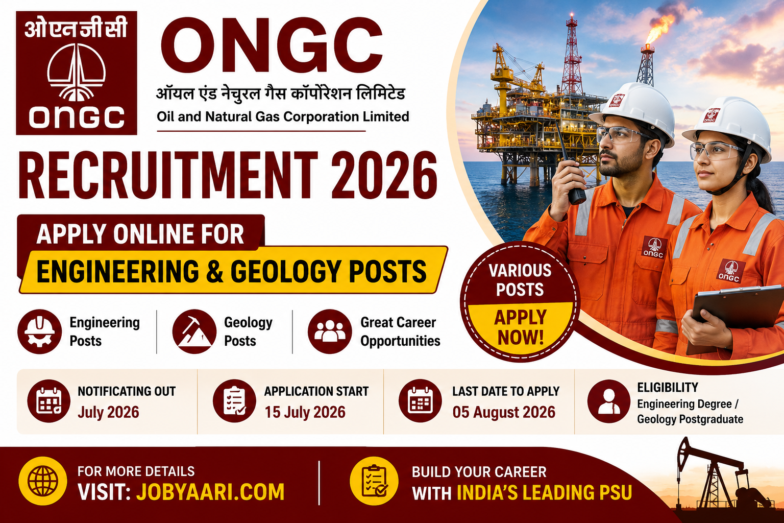 ONGC Recruitment 2026 Apply Online for Engineering & Geology Posts