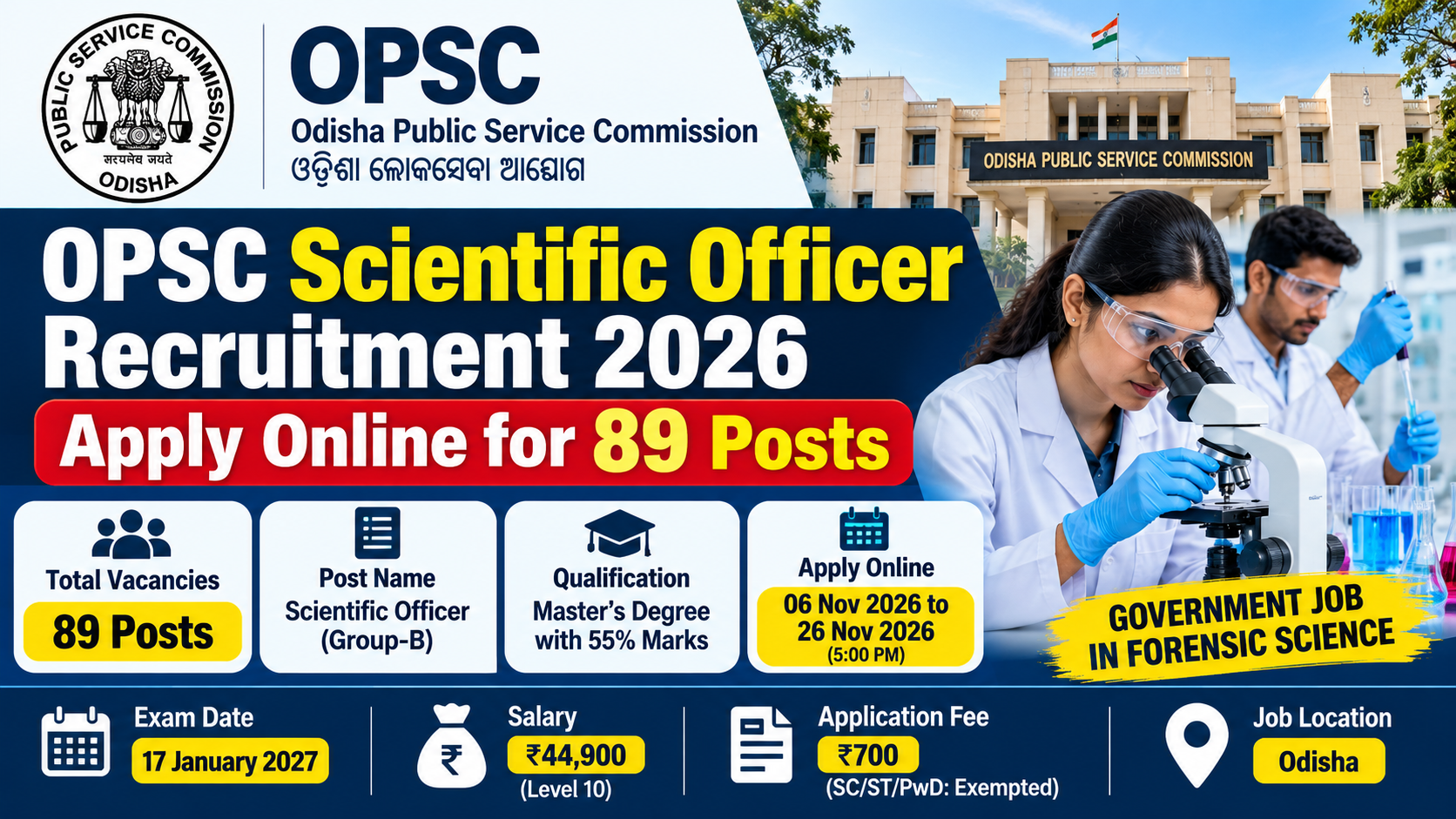 OPSC Scientific Officer Recruitment 2026: Apply Online for 89 Posts