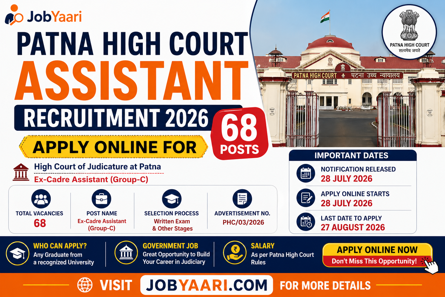 Patna High Court Assistant Recruitment 2026 Apply Online 68 Posts