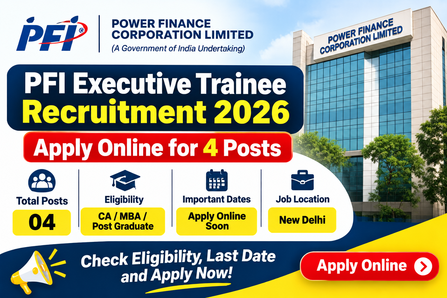 PFI Executive Trainee Recruitment 2026: Apply Online for 4 Posts, Eligibility and Important Dates