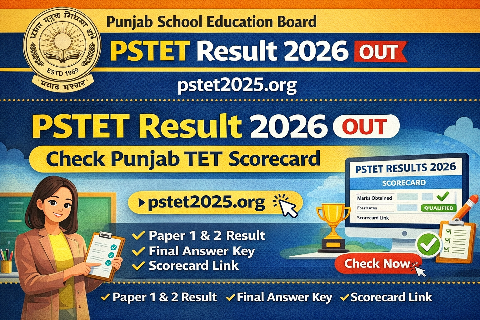 PSTET Result 2026 Out at pstet2025.org, Check Punjab TET Scorecard