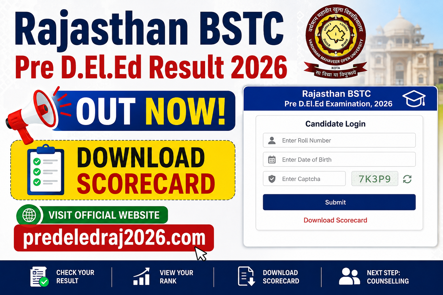 Rajasthan BSTC Pre D.El.Ed Result 2026 Out, Download Scorecard at predeledraj2026.com