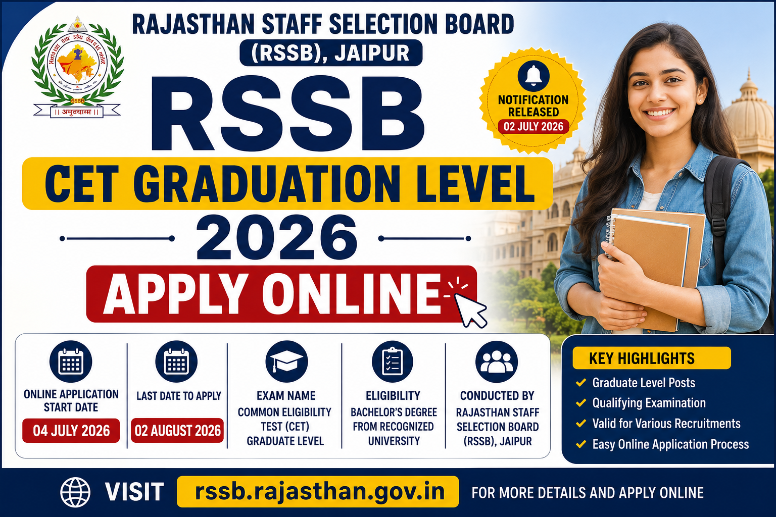 Rajasthan CET Graduation Level 2026 Apply Online