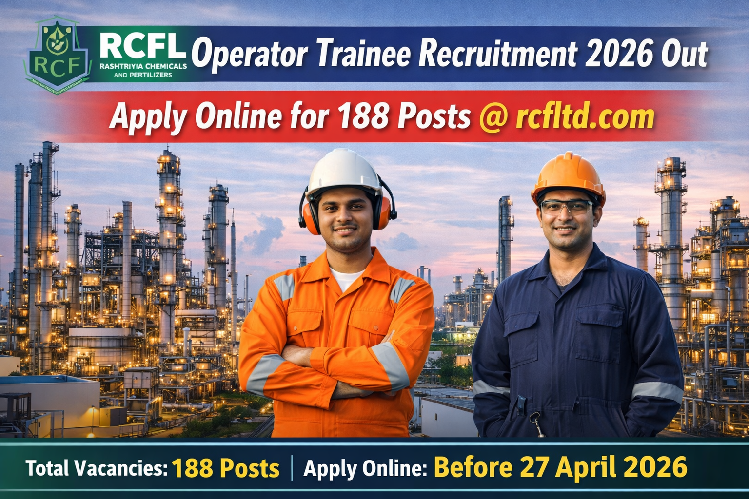 RCFL Operator Trainee Recruitment 2026 Out – Apply Online for 188 Posts @ rcfltd.com