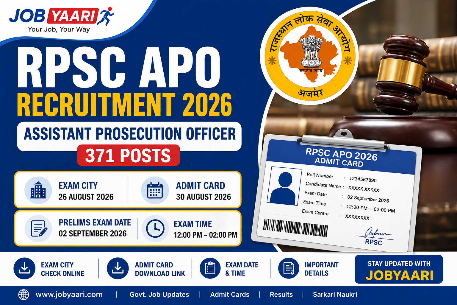 RPSC APO Admit Card 2026 Exam City and 371 Assistant Prosecution Officer Posts