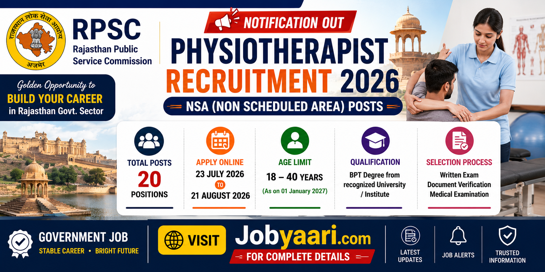 RPSC Physiotherapist Recruitment 2026 Apply Online for 20 Posts