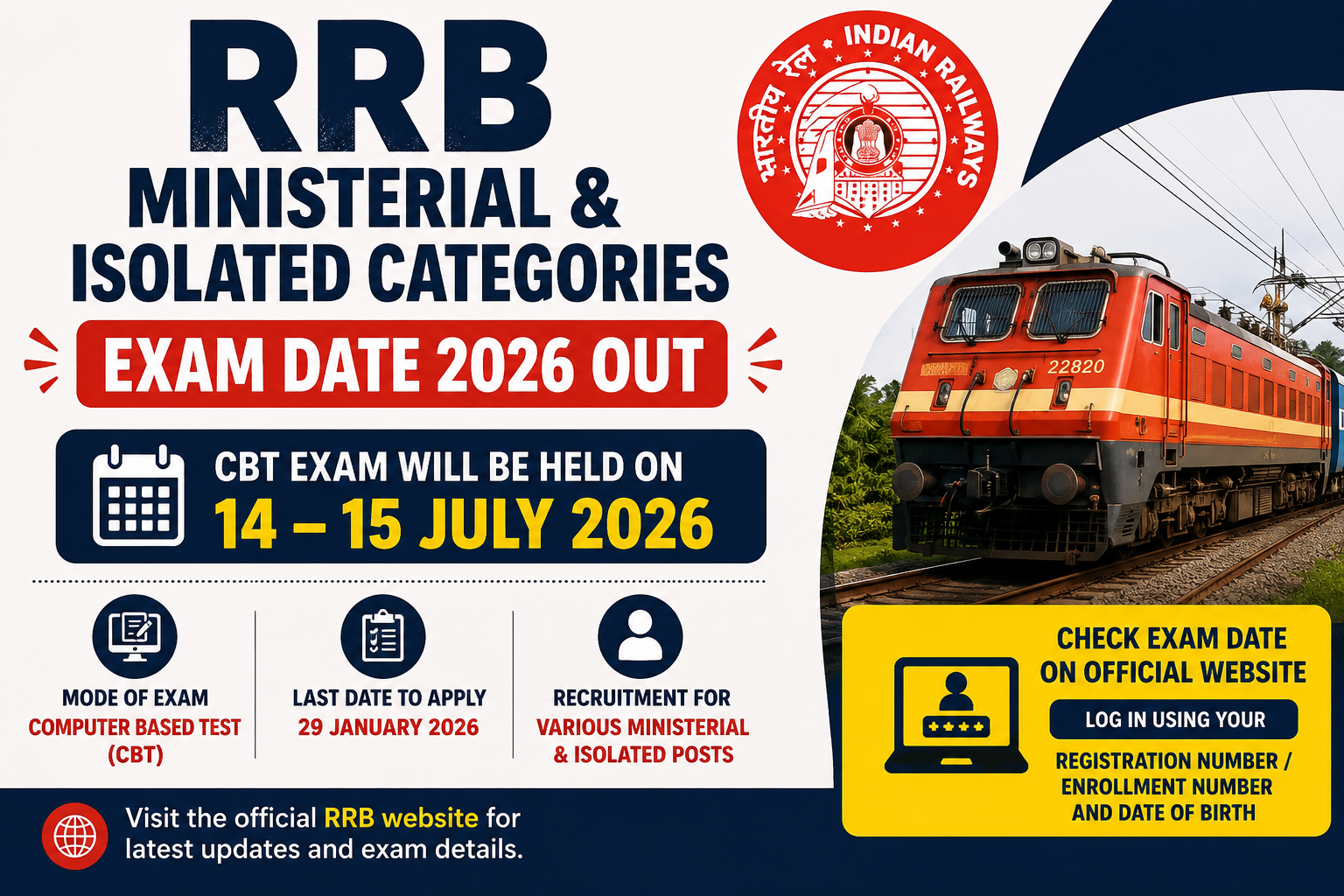 RRB Isolated Categories Exam Date 2026 Released at RRB Official Website