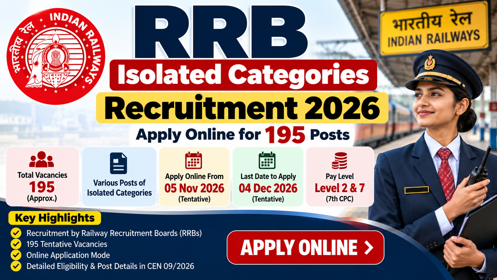RRB Isolated Categories Recruitment 2026: Apply Online for 195 Posts