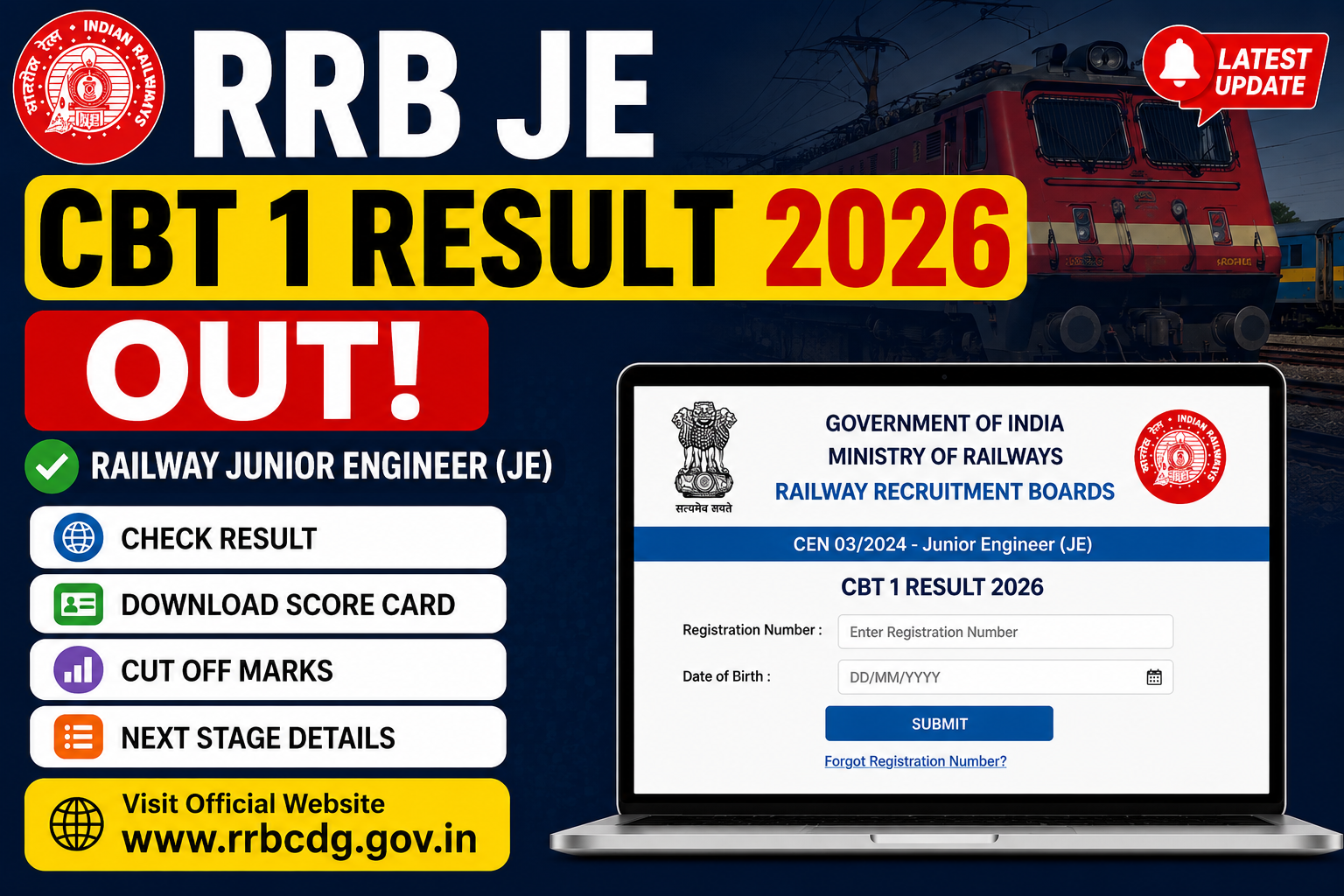 RRB JE CBT 1 Result 2026 Out – Check Railway Junior Engineer Result & Score Card