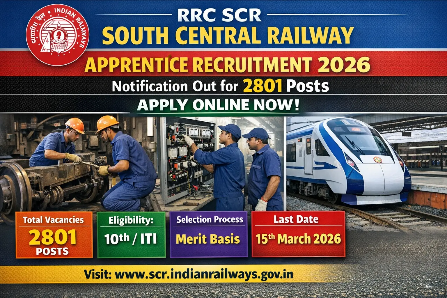 RRC SCR Apprentice Recruitment 2026 Notification Out for 2801 Posts | Apply Online