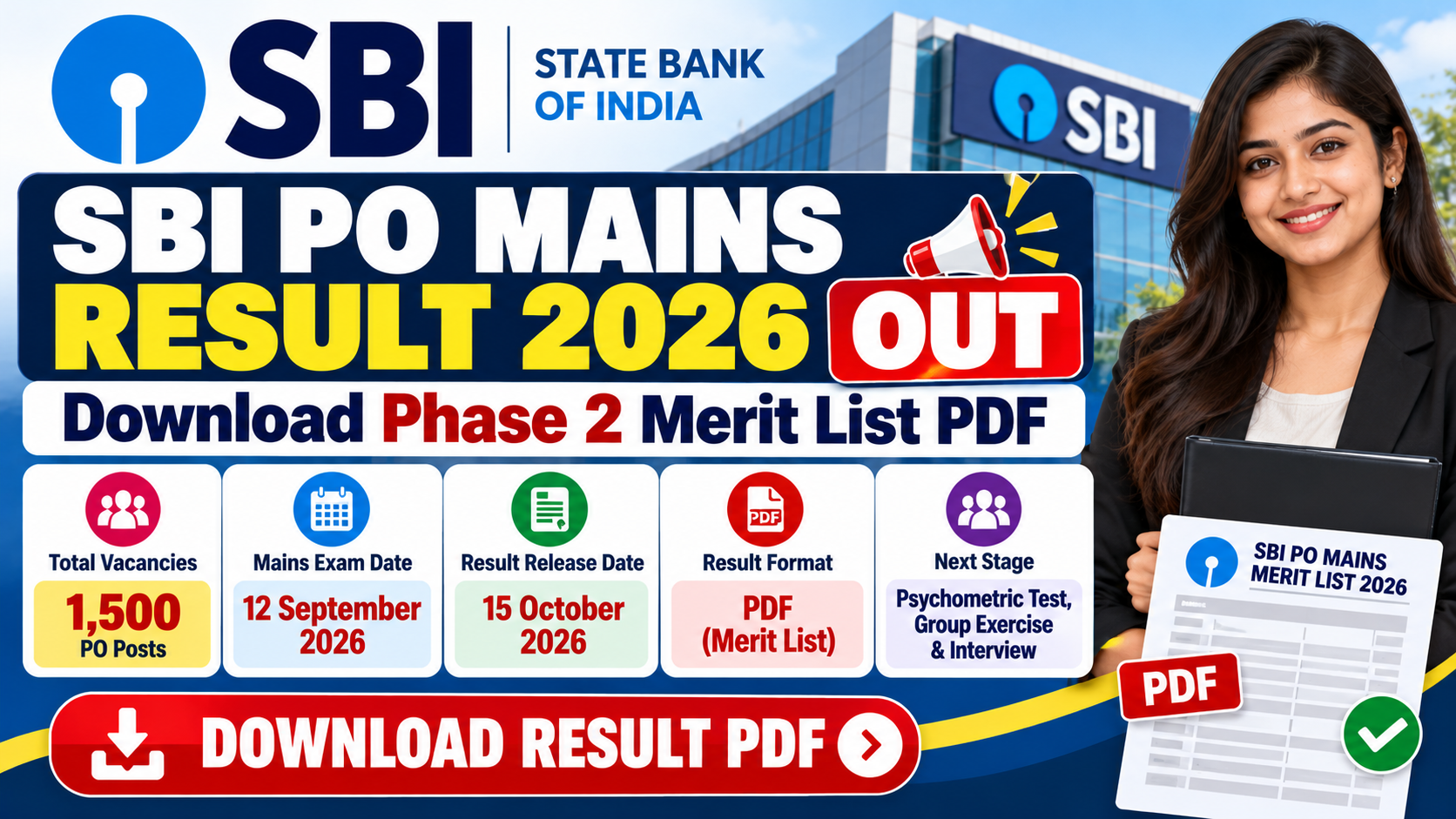 SBI PO Mains Result 2026 OUT – Download Phase 2 Merit List PDF for 1,500 Probationary Officer Posts