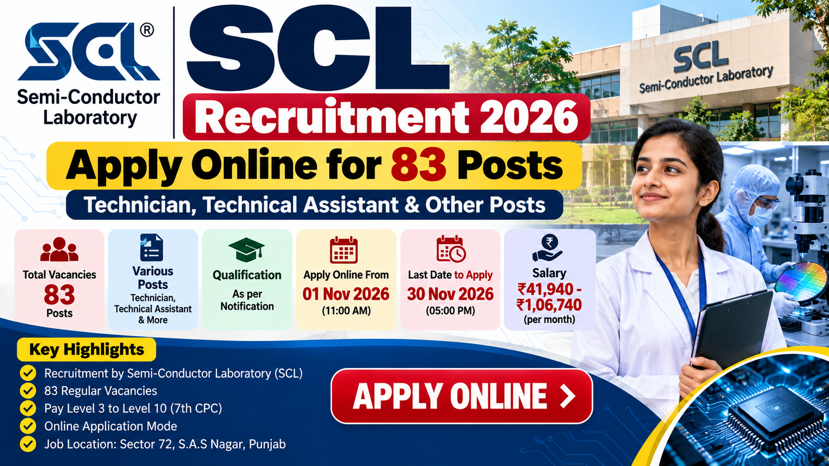 SCL Recruitment 2026: Apply Online for 83 Technician, Technical Assistant & Other Posts