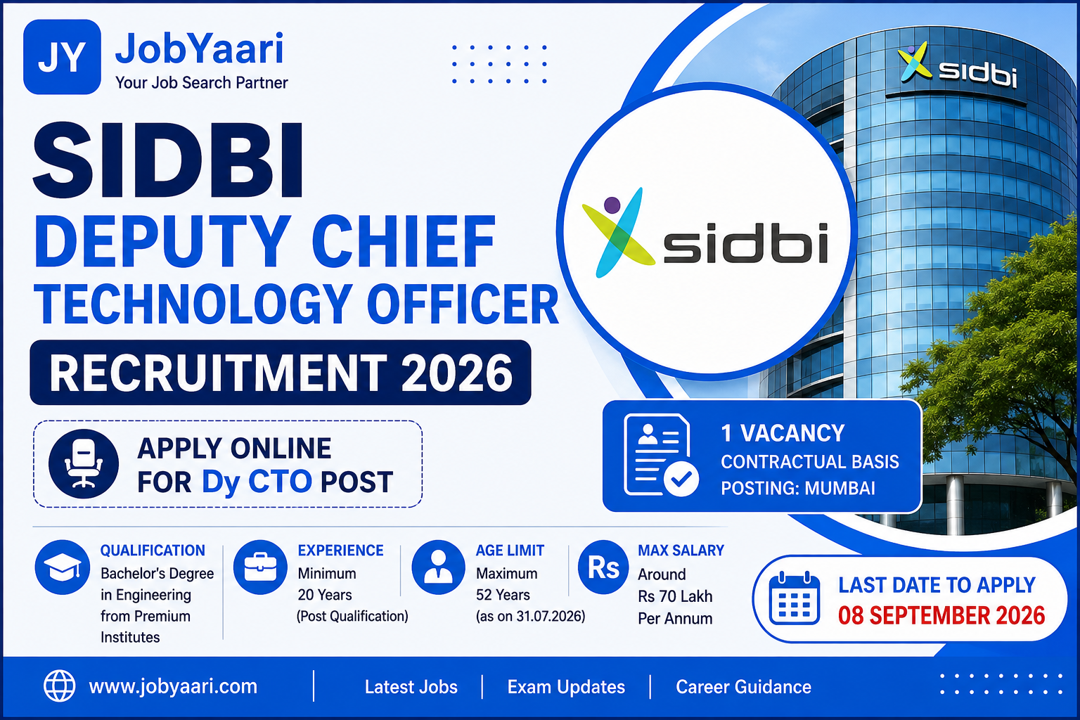 SIDBI Deputy Chief Technology Officer Recruitment 2026 – Apply Online for 1 Dy CTO Post