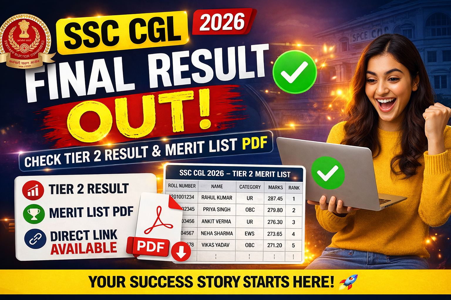 SSC CGL Final Result 2026 Out, Check Tier 2 Result and Merit List PDF