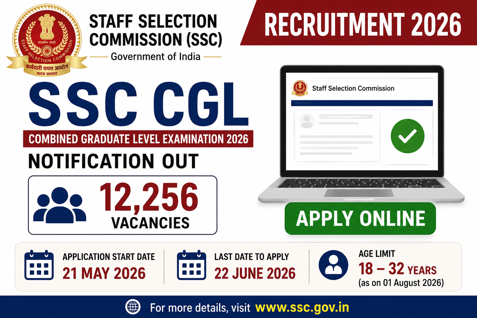 SSC CGL Recruitment 2026 Notification Out for 12,256 Vacancies Apply Online