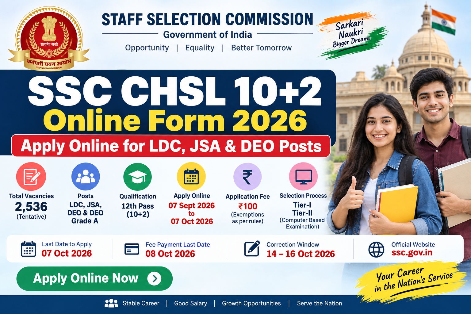 SSC CHSL Recruitment 2026 – Apply Online for LDC, JSA & DEO Posts