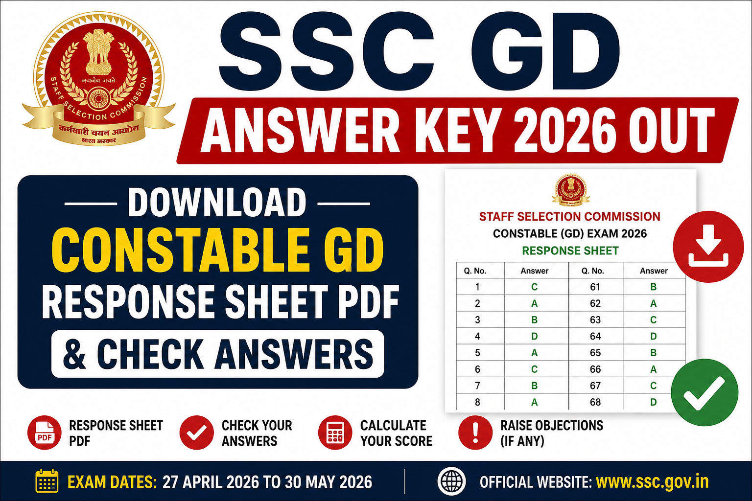 SSC GD Answer Key 2026 Out, Download Constable GD Response Sheet PDF & Check Answers