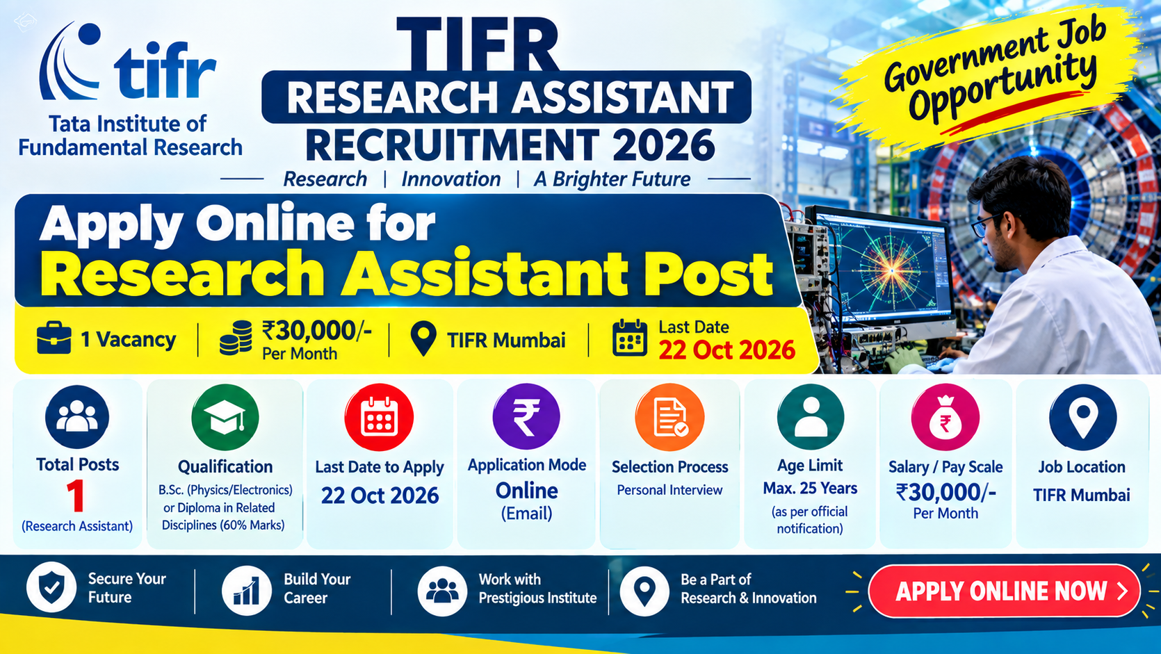 TIFR Research Assistant Recruitment 2026: Apply Online for Research Assistant Post