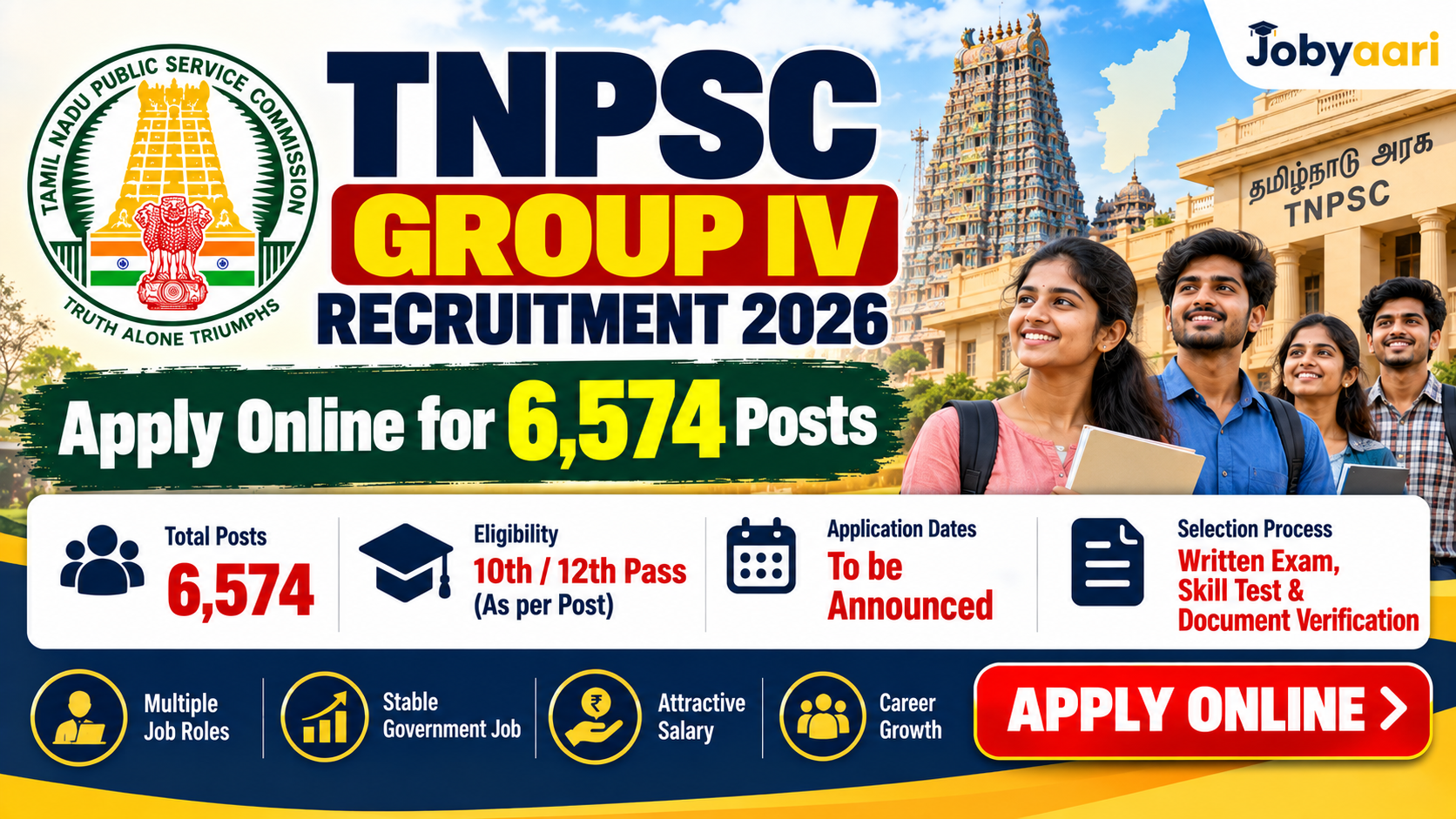 TNPSC Group IV Recruitment 2026: Apply Online for 6,574 Posts, Eligibility & Dates