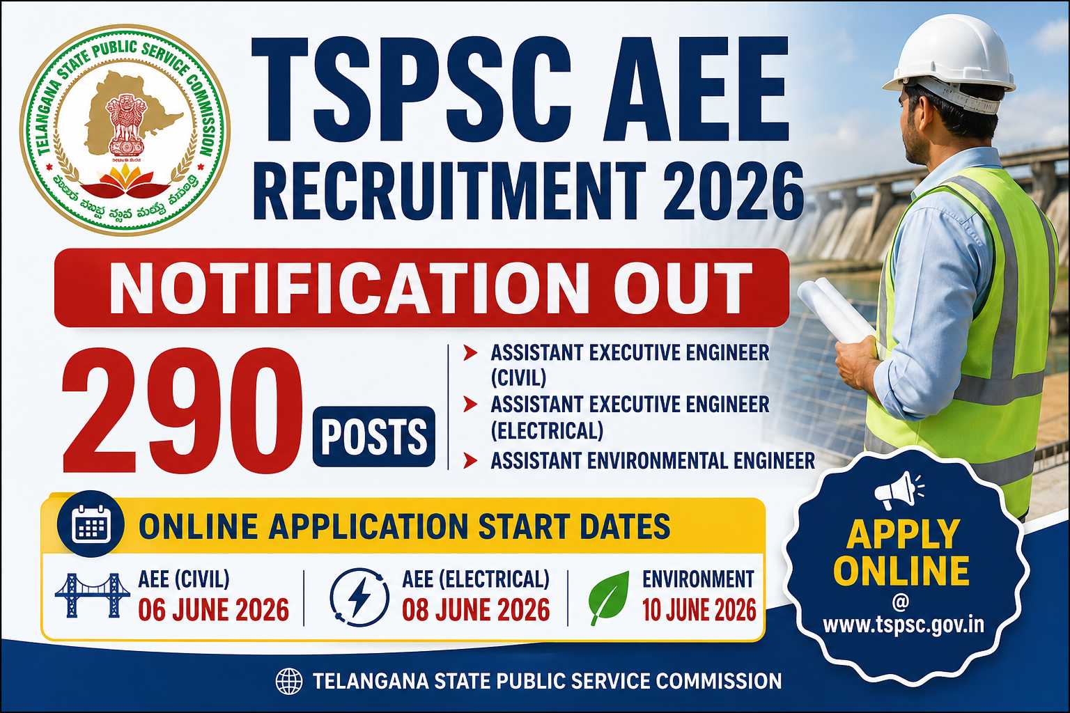 TSPSC AEE Recruitment 2026 Notification Out for 290 Posts, Apply Online for Civil, Electrical & Envi
