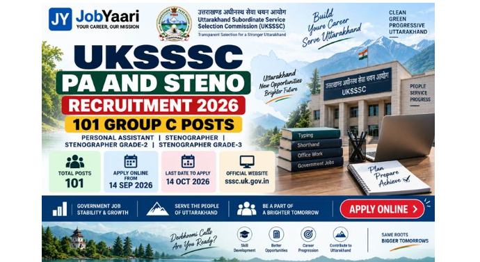 UKSSSC PA and Steno Recruitment 2026 –Notification for 101 Posts Apply Online