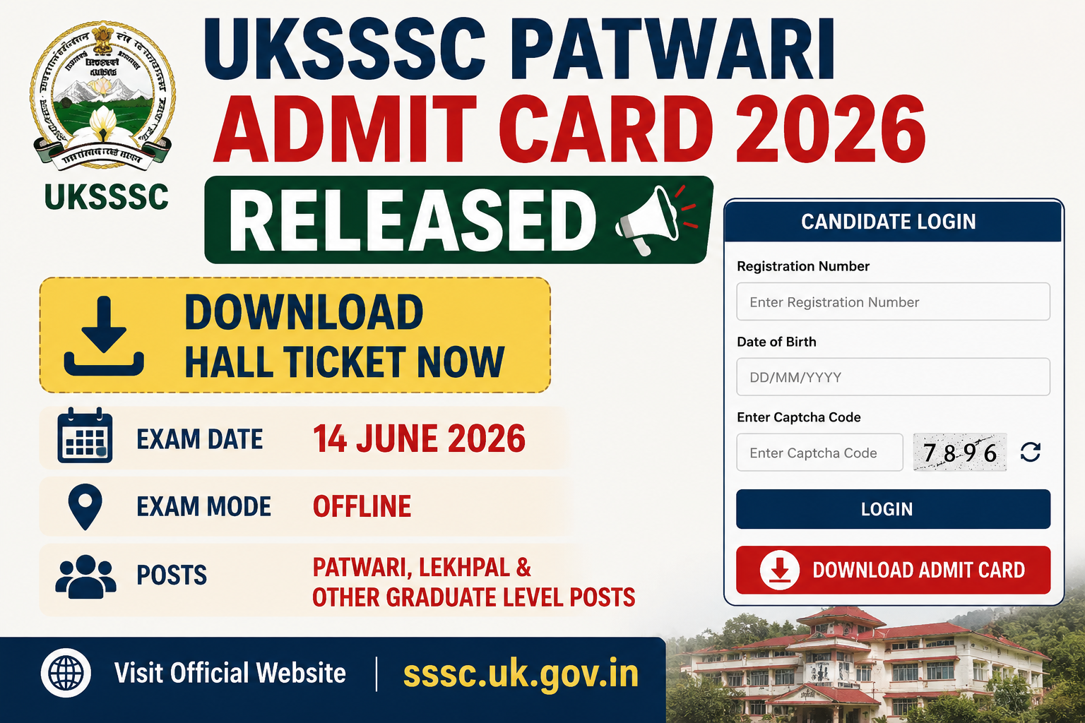 UKSSSC Patwari Admit Card 2026 Released, Download Hall Ticket for June 14 Exam