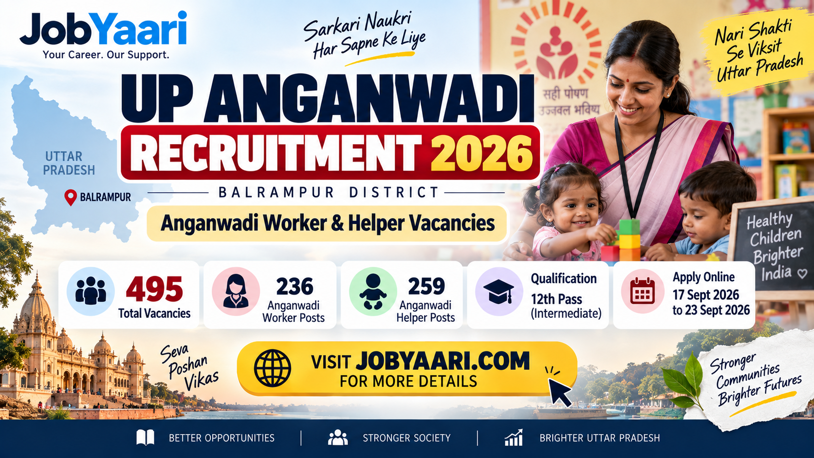 UP Anganwadi Recruitment 2026: 495 Worker & Helper Vacancies in Balrampur