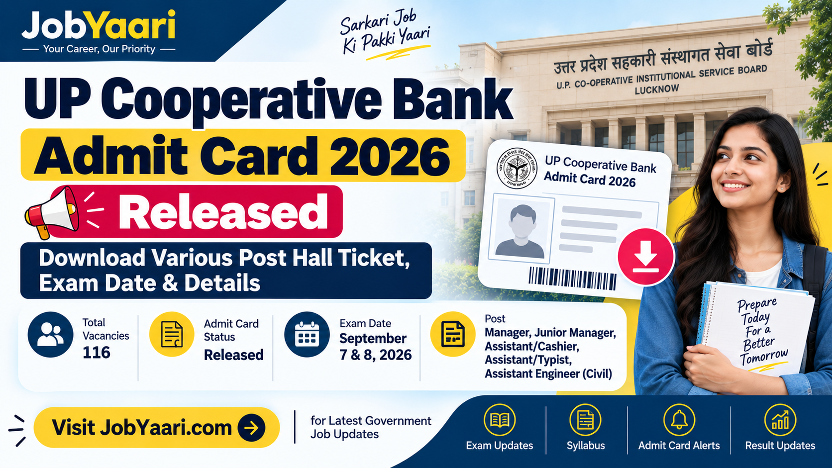 UPCISB UP Cooperative Bank Recruitment 2026 Exam City Intimation Slip OUT