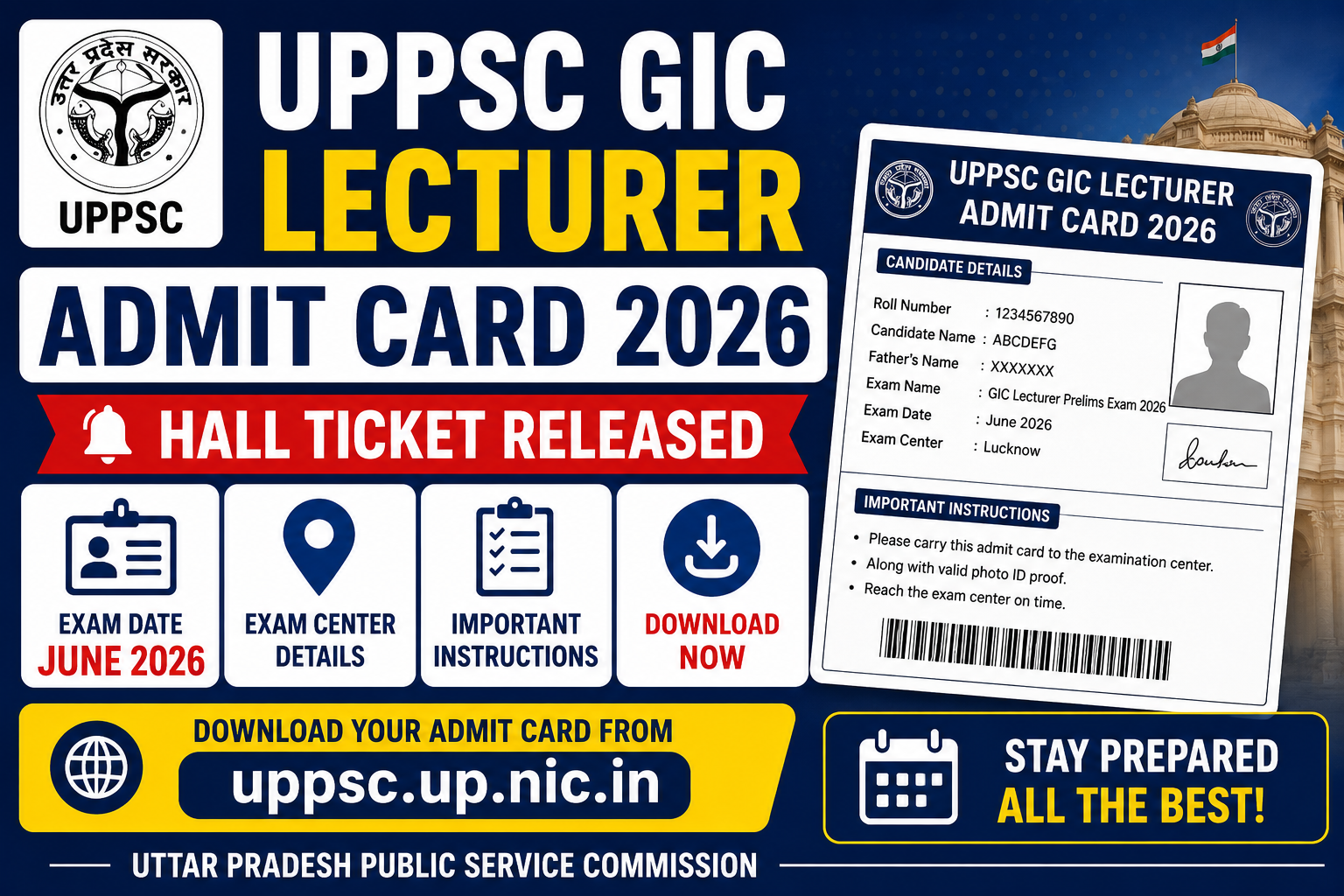 UP GIC Lecturer Admit Card 2026 Out