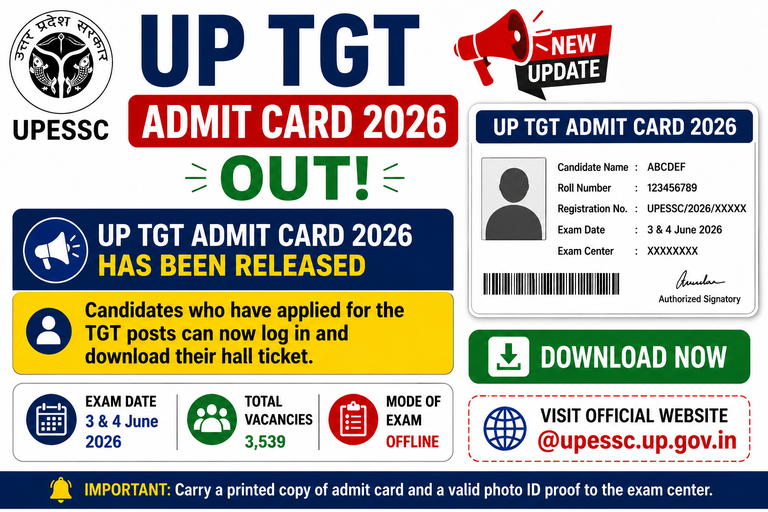UP TGT Admit Card 2026 Out – Download Hall Ticket at UPESSC Official Website