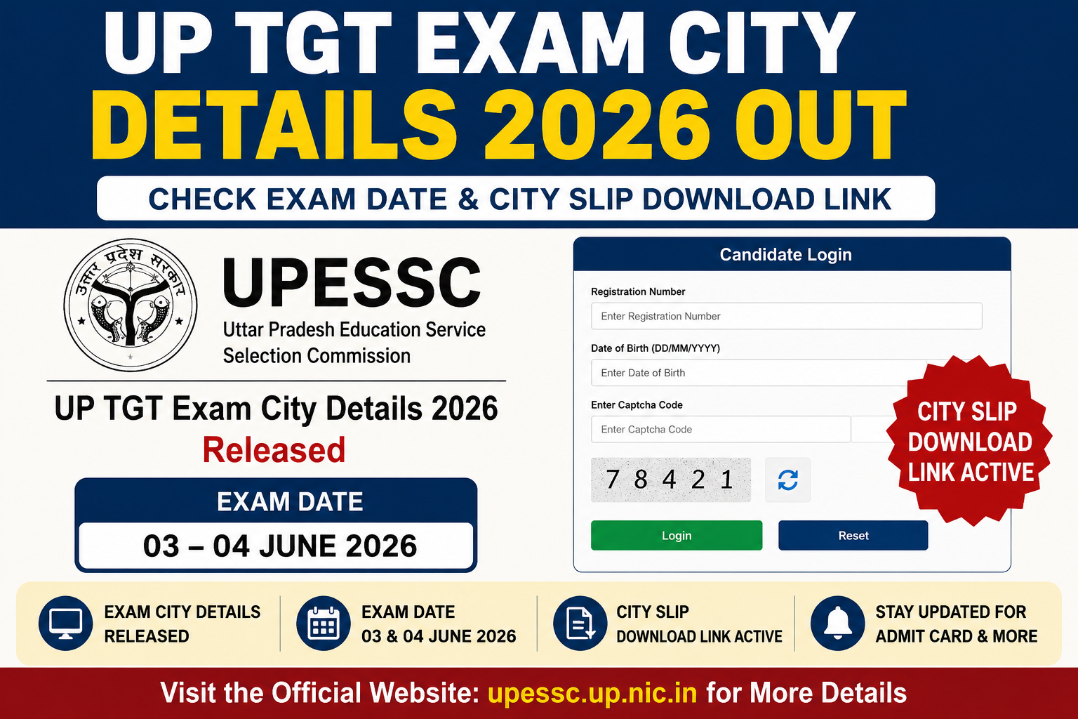 UP TGT Exam City Details 2026 Out – Check Exam Date & City Slip Download Link