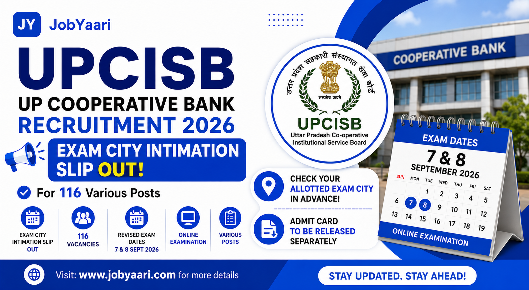 UPCISB UP Cooperative Bank Recruitment 2026 Exam City Intimation Slip OUT