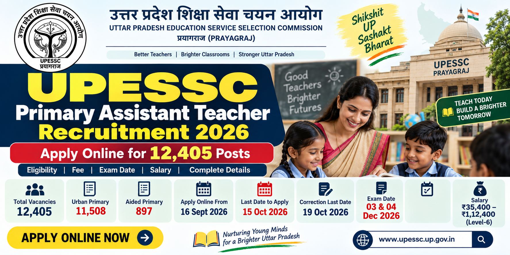 UPESSC Primary Assistant Teacher Recruitment 2026 – 12,405 Assistant Teacher Vacancies, Apply Online