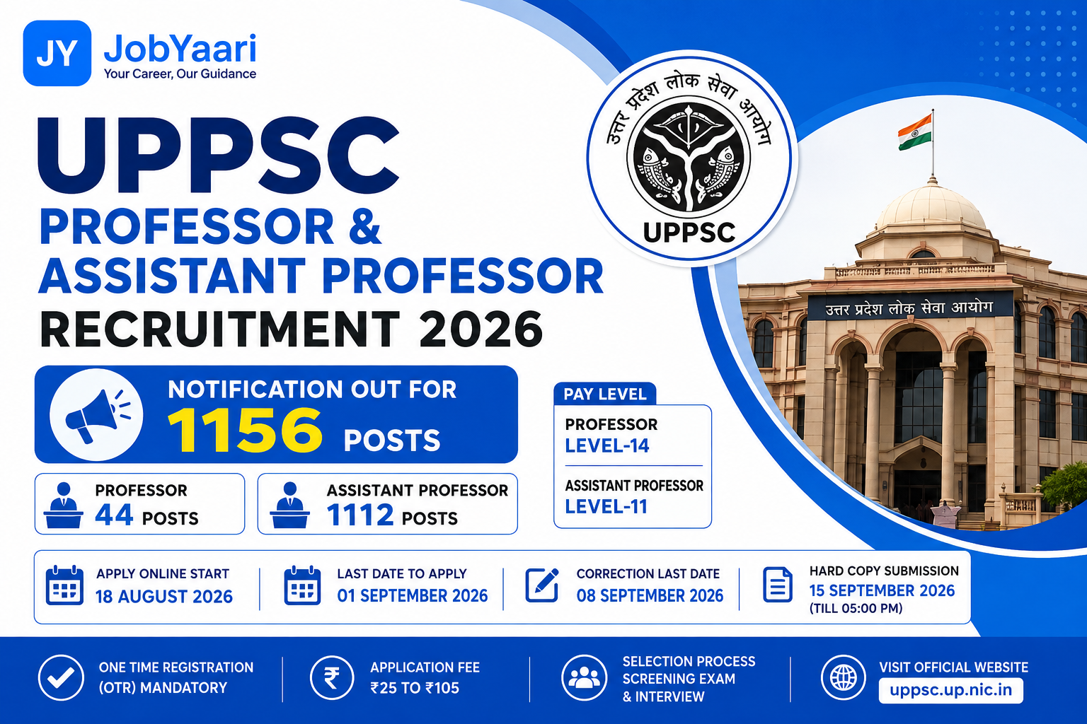 UPPSC Professor & Assistant Professor Recruitment 2026: Apply Online for 1156 Posts
