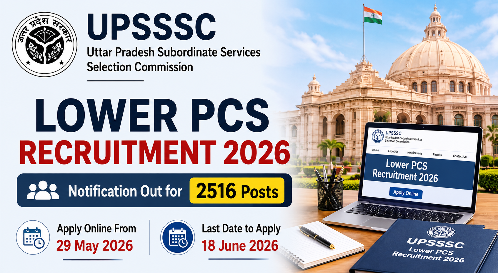 UPSSSC Lower PCS Recruitment 2026 Notification Out for 2516 Posts – Apply Online, Eligibility & Last